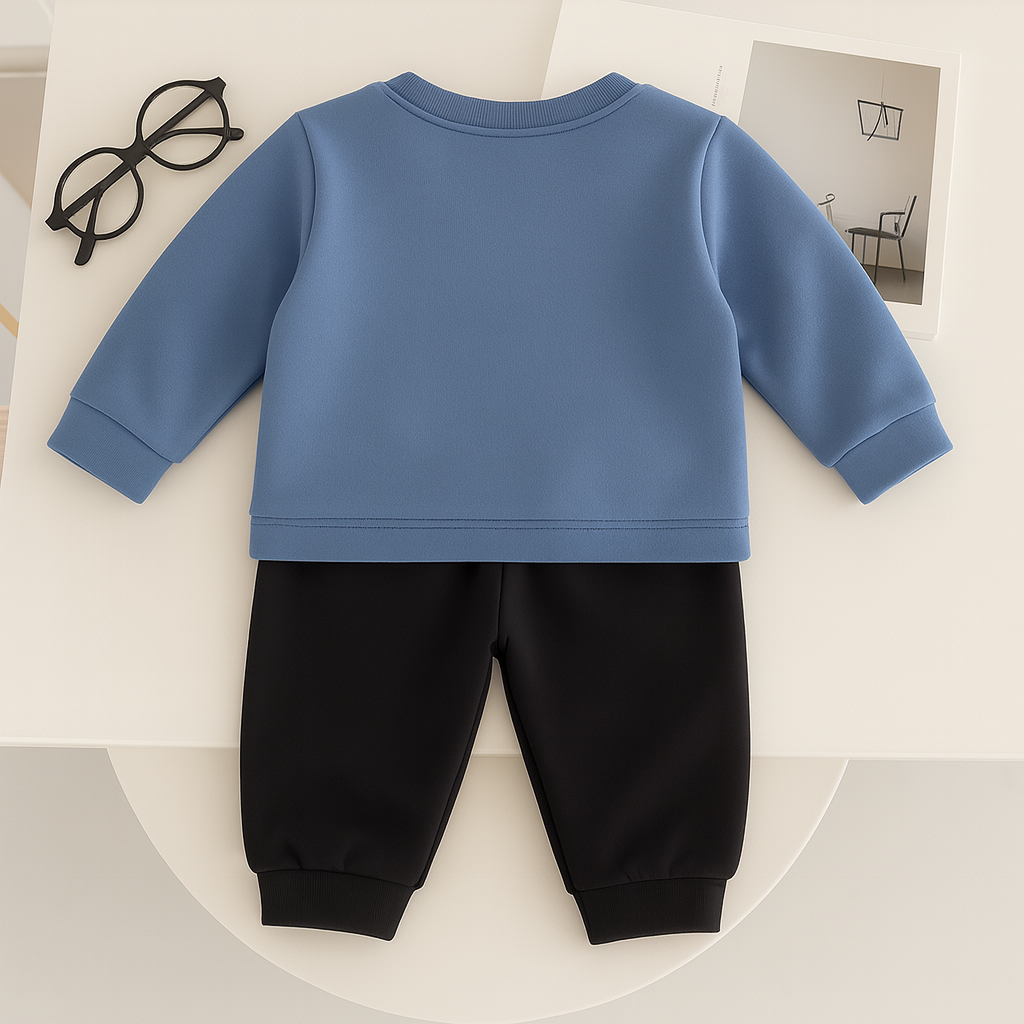 Boys Cotton Fish Printed Winter Sweatshirt and Joggers Set - Blue