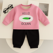 Boys Cotton Fish Printed Winter Sweatshirt and Joggers Set - Pink