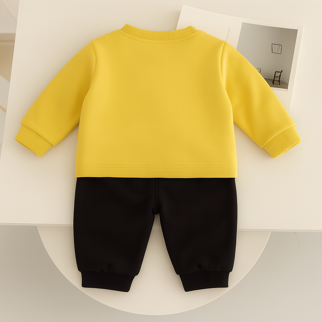 Boys Cotton Fish Printed Winter Sweatshirt and Joggers Set - Yellow