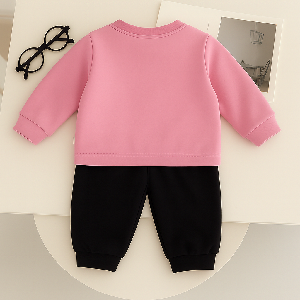 Boys Cotton Fish Printed Winter Sweatshirt and Joggers Set - Pink