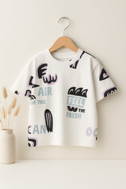 Googo Gaaga Boys Text Print T-shirt in White