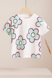 Googo Gaaga GIrls Flower Printed T-shirt in White
