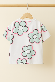 Googo Gaaga GIrls Flower Printed T-shirt in White