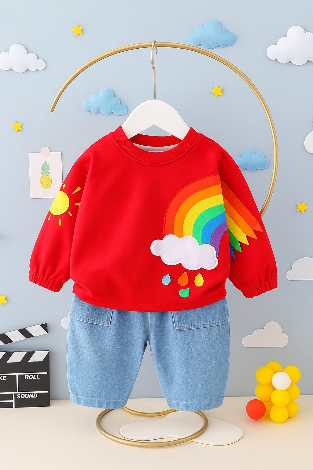 Boy's Red Rainbow Print Sweatshirt & Pants Set