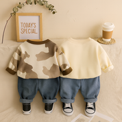 Boys Cotton Knit Full Sleeves All Over Printed Printed Sweatshirt With Pant Pack of 2 - Brown & Cream