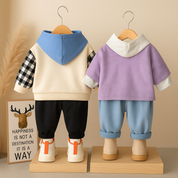 Boys Cotton Knit Full Sleeves All Over Printed Printed Sweatshirt With Pant Pack of 2 - Cream & Purple