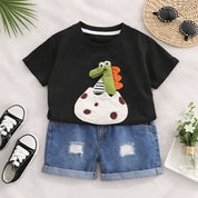 Boy's Black Dino Egg Print T-Shirt & Shorts Set