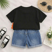 Boy's Black Dino Egg Print T-Shirt & Shorts Set
