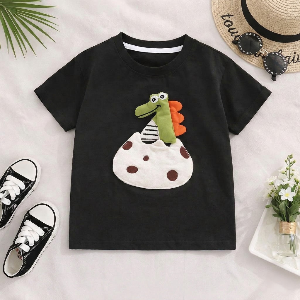 Boy's Black Dino Egg Print T-Shirt & Shorts Set
