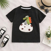 Boy's Black Dino Egg Print T-Shirt & Shorts Set