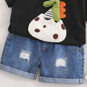 Boy's Black Dino Egg Print T-Shirt & Shorts Set