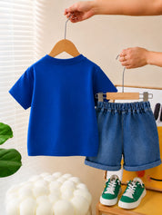 Googo Gaaga Boys Cotton Blue Dog Face Printed T-Shirt & Shorts Set - Blue