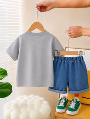 Googo Gaaga Boys Cotton Grey Dog Face Printed T-Shirt & Shorts Set - Grey