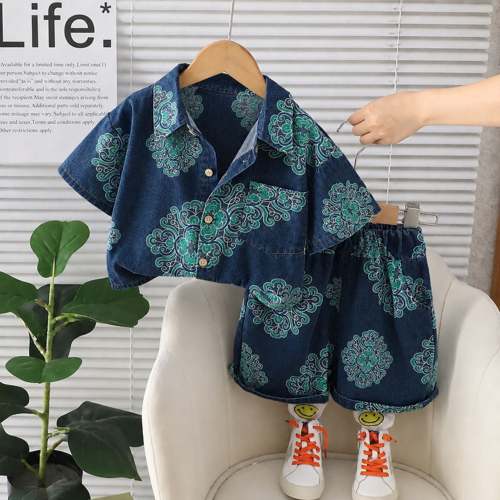 Googo Gaaga Girls Navy Blue Flowers Printed Shirt and Shorts Set