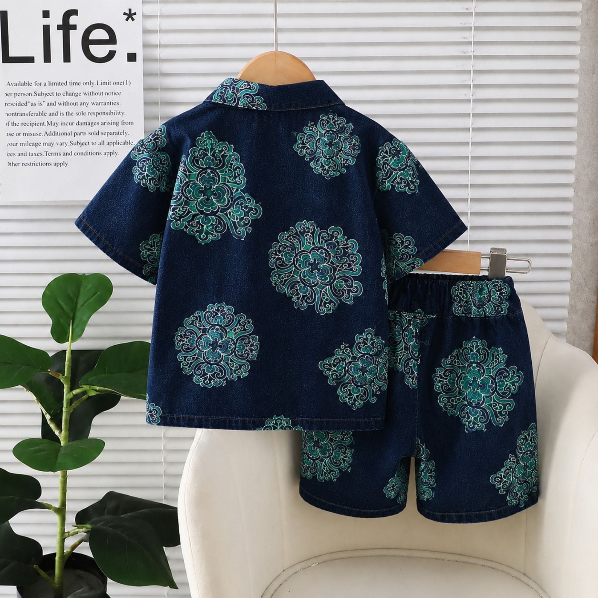 Googo Gaaga Girls Navy Blue Flowers Printed Shirt and Shorts Set