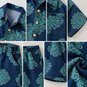 Googo Gaaga Girls Navy Blue Flowers Printed Shirt and Shorts Set