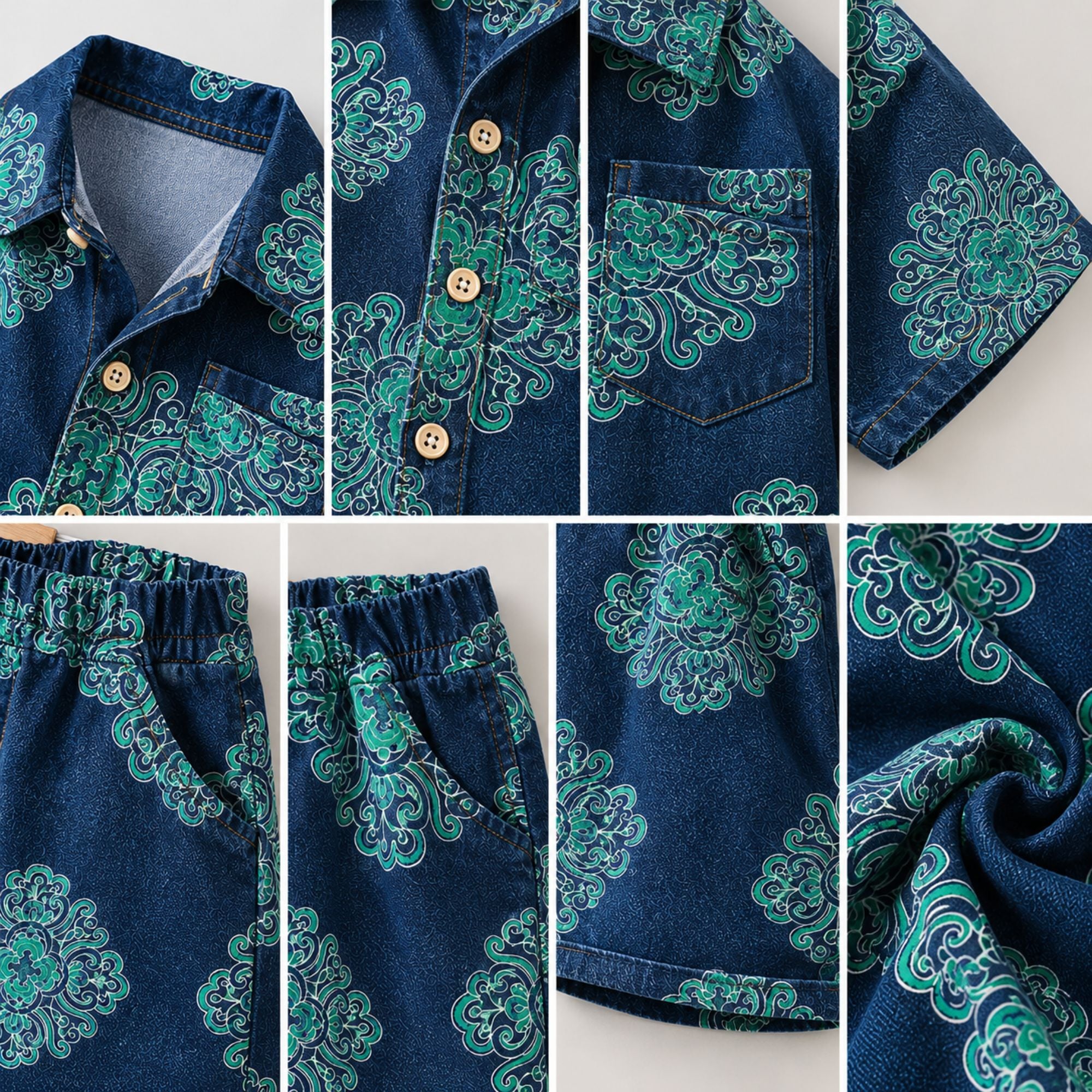 Googo Gaaga Girls Navy Blue Flowers Printed Shirt and Shorts Set