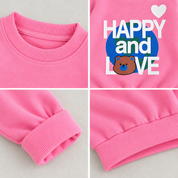 Googo Gaaga Girls Happy and Love Teddy Bear Printed Full Sleeve Sweatshirt with Matching Jogger Pants Co-Ord Set – Pink