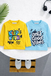 Boy's 2-Pack Print Cotton T-Shirts - Yellow & Sky Blue