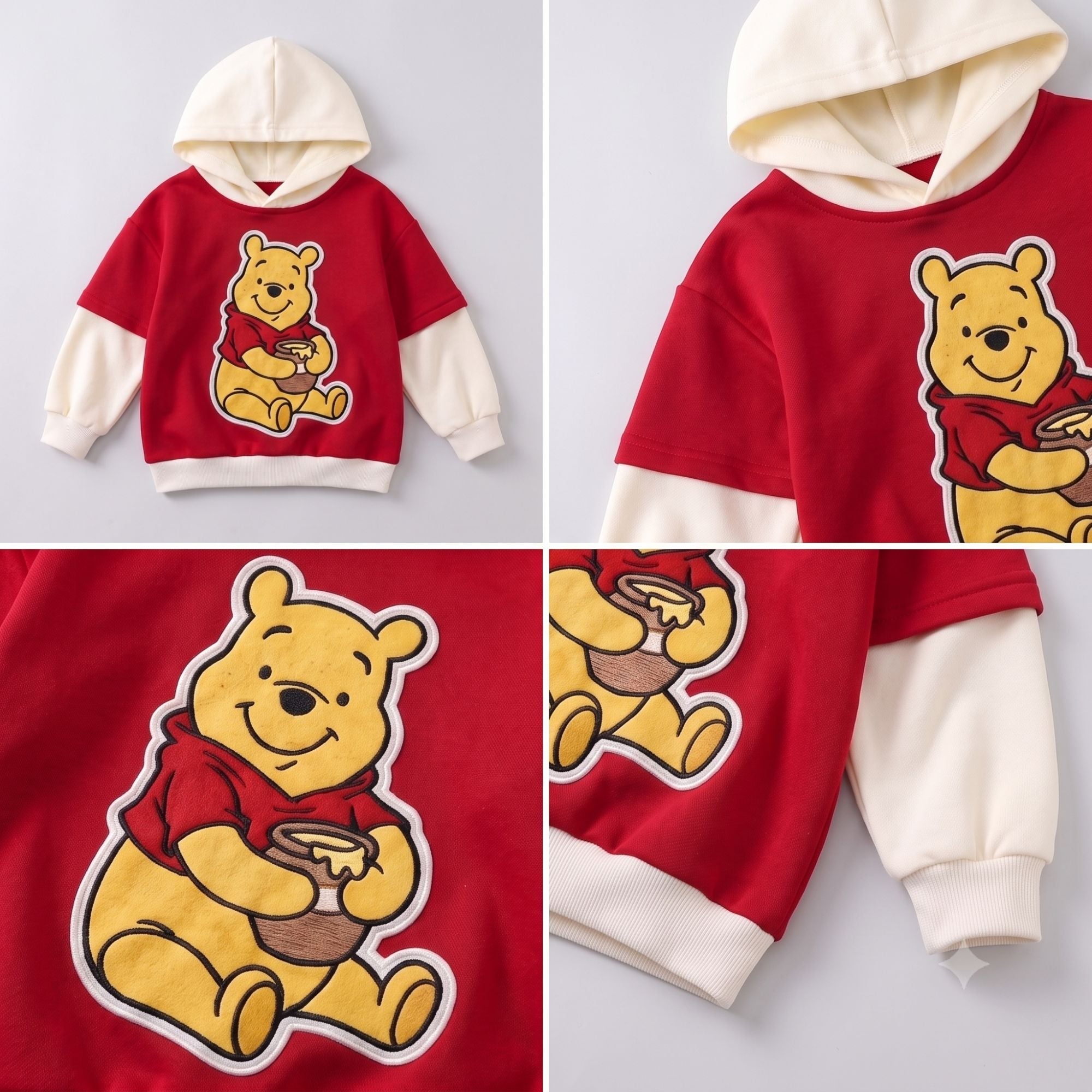 Googo Gaaga Kids Cotton Red the Pooh Printed Hoodie and Joggers Set