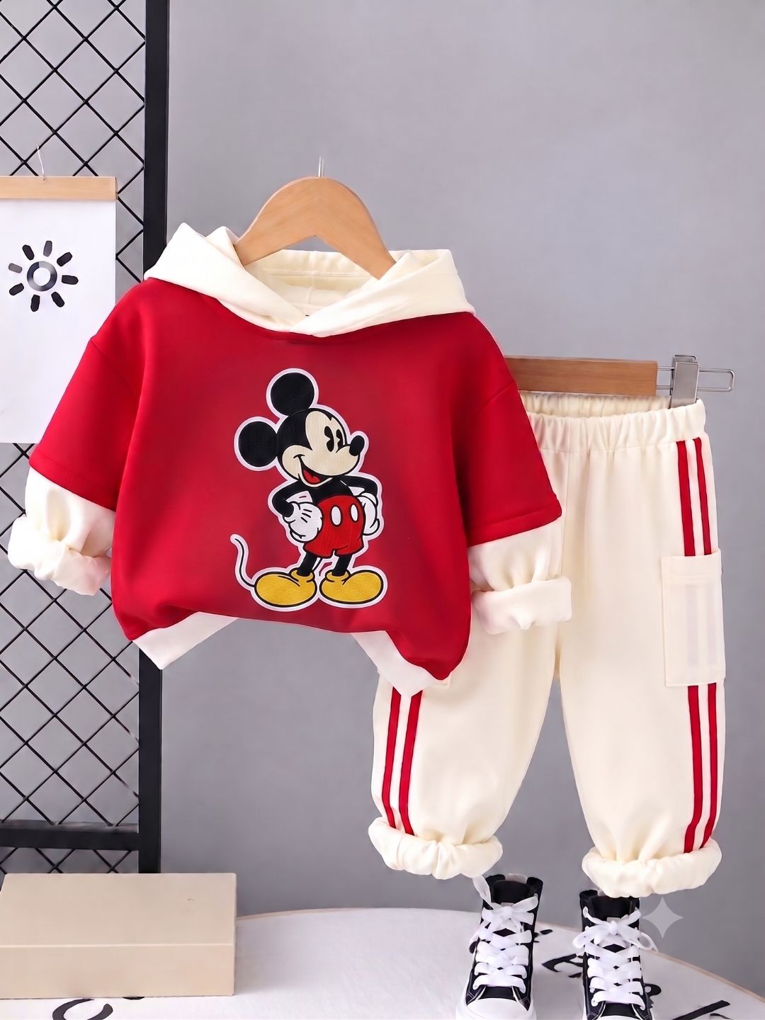 Googo Gaaga Kids Red Mickey Mouse Printed Hoodie and Joggers Set