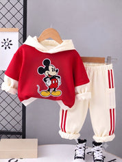Googo Gaaga Kids Red Mickey Mouse Printed Hoodie and Joggers Set