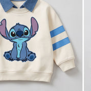 Googo Gaaga Boys Off-White Stitch Printed Sweatshirt with Blue Denim Jeans Co-Ord Set