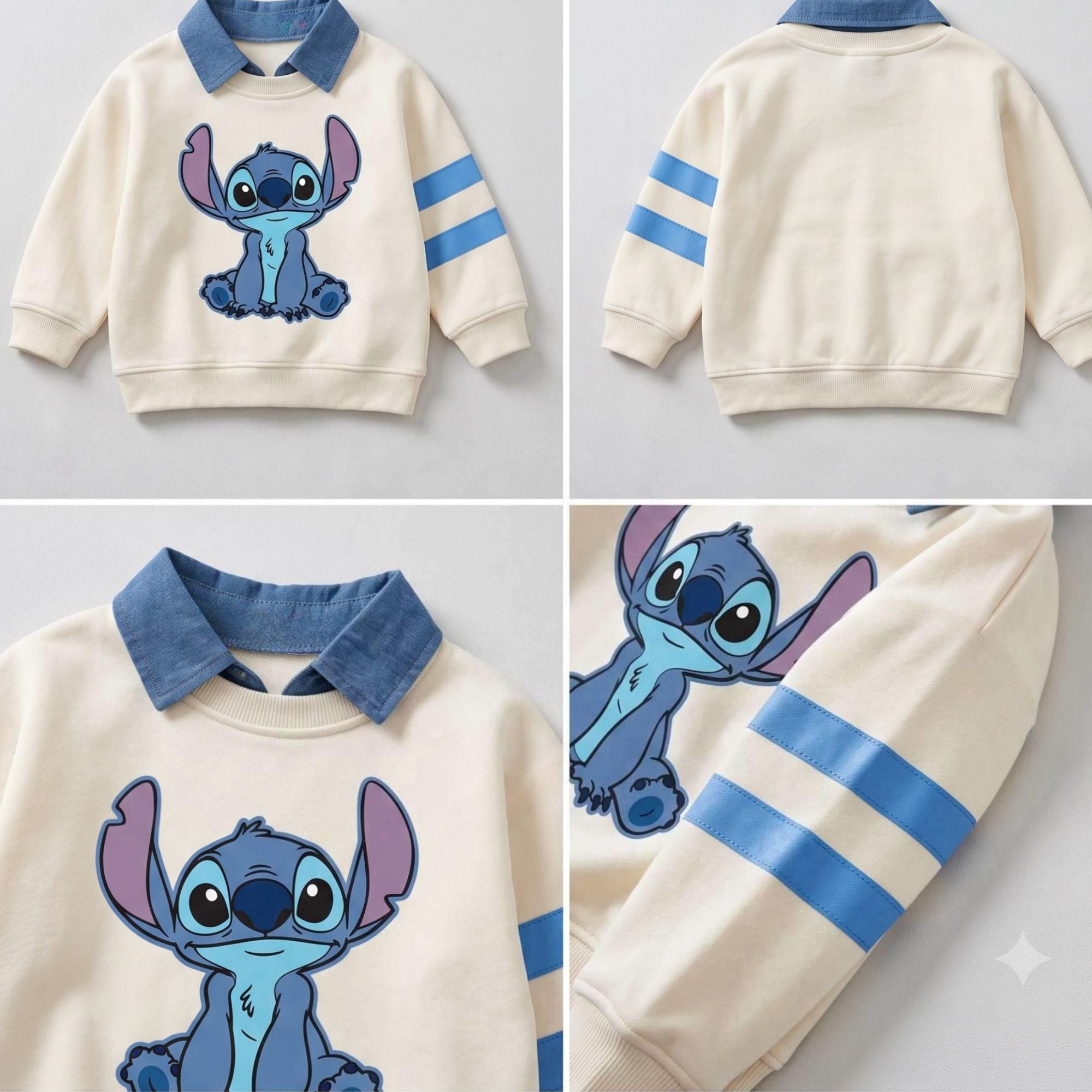 Googo Gaaga Boys Off-White Stitch Printed Sweatshirt with Blue Denim Jeans Co-Ord Set