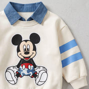 Googo Gaaga Boys Off-White Mickey Mouse Printed Sweatshirt with Blue Denim Jeans Set