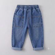 Googo Gaaga Boys Off-White Mickey Mouse Printed Sweatshirt with Blue Denim Jeans Set
