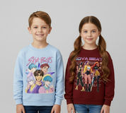 Girl's Cotton Full Sleeves Printed Sweatshirt Set Pack of 2 - Maroon Nova & Sky Blue