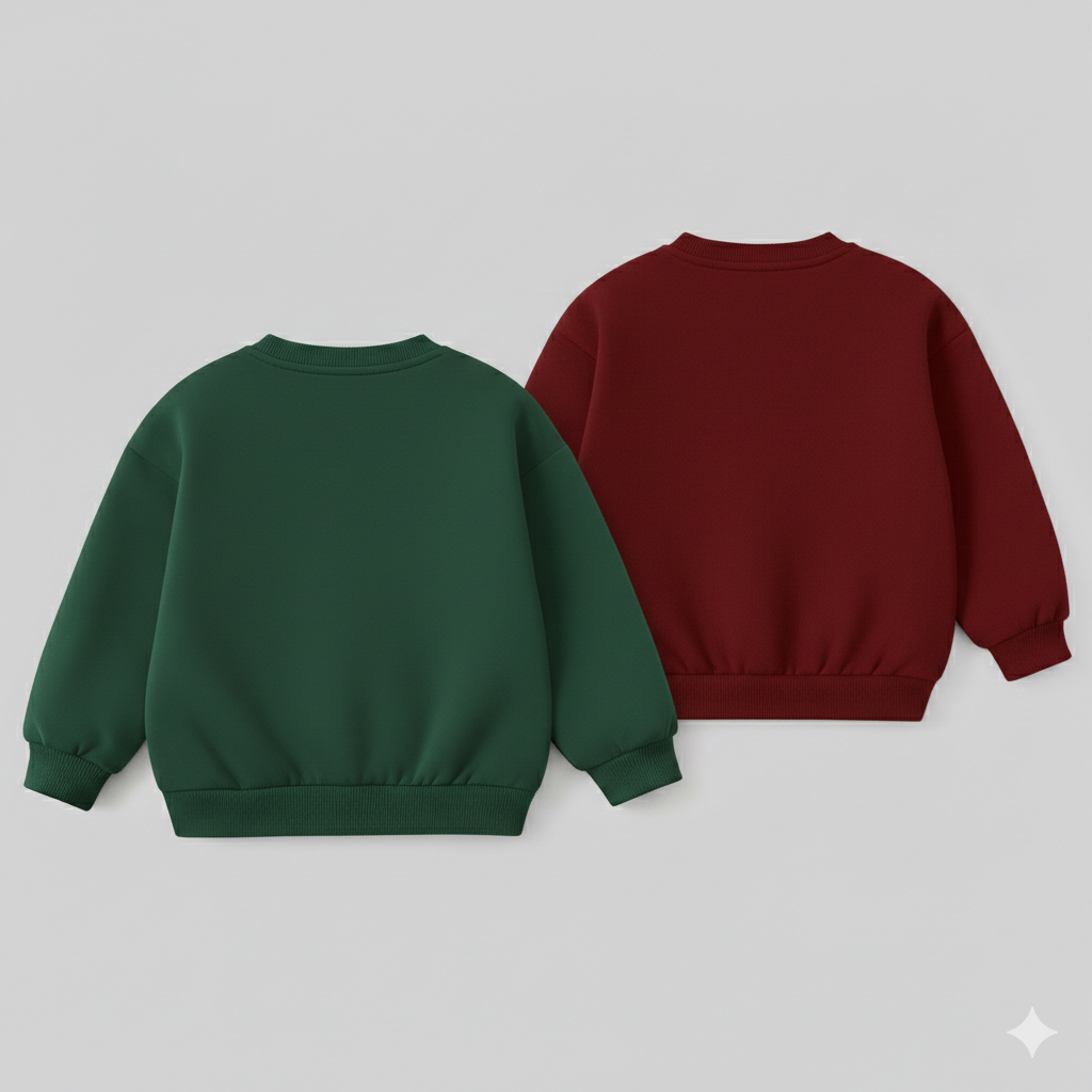 Girl's Cotton Full Sleeves Printed Sweatshirt Set Pack of 2 - Green & Maroon Nova