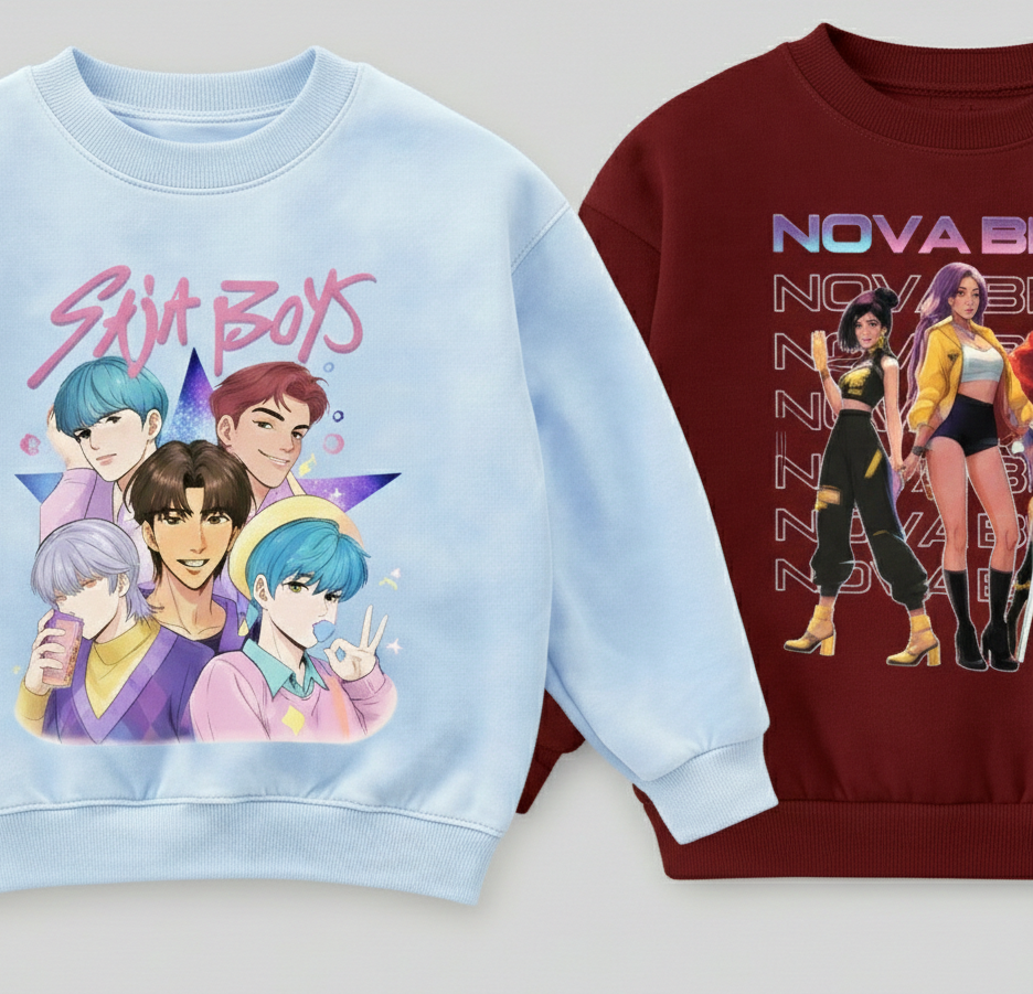 Girl's Cotton Full Sleeves Printed Sweatshirt Set Pack of 2 - Maroon Nova & Sky Blue