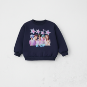 Girl's Cotton K-Pop Printed Sweatshirt With Jeans Set - Navy