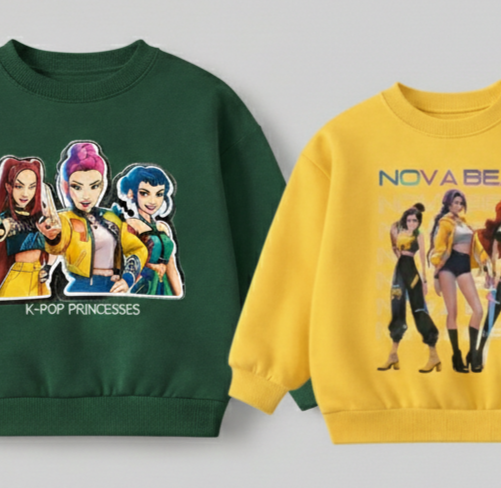 Girl's Cotton Full Sleeves Printed Sweatshirt Set Pack of 2 - Yellow & Green