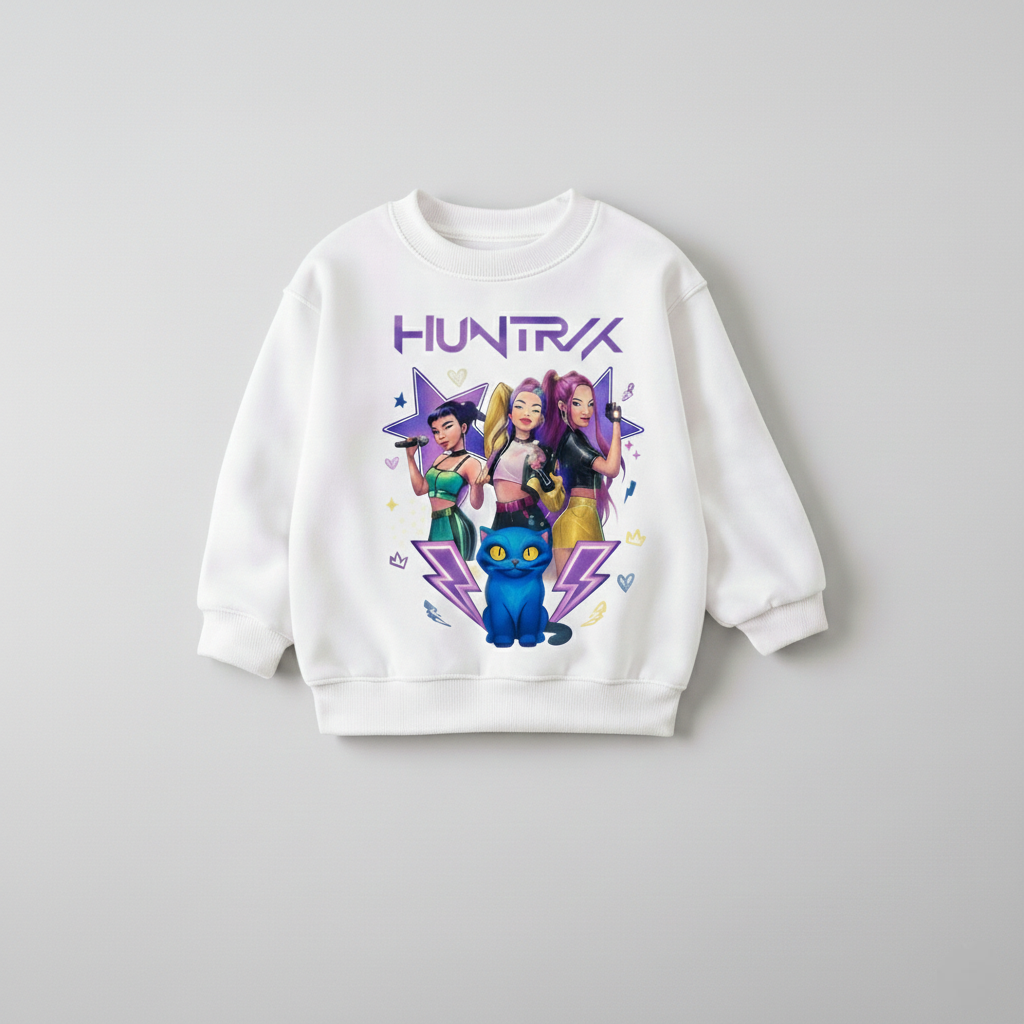 Girl's Cotton Huntrx Printed Sweatshirt With Jeans Set - White