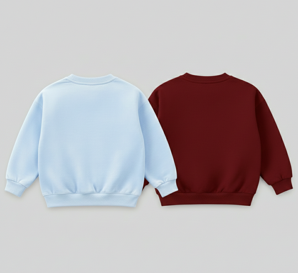 Girl's Cotton Full Sleeves Printed Sweatshirt Set Pack of 2 - Maroon Nova & Sky Blue