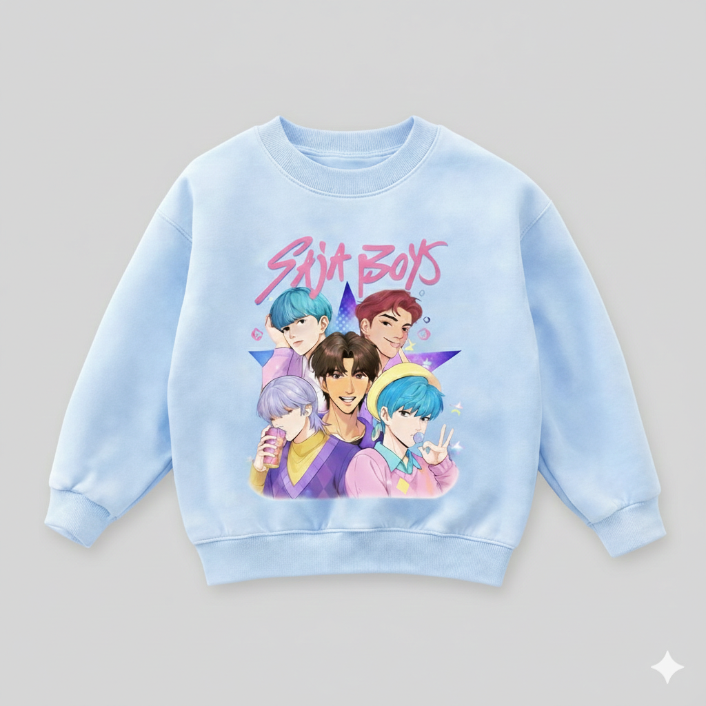 Boy's Cotton Saja Printed Sweatshirt With Jeans Set - Sky Blue