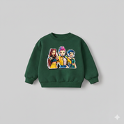 Girl's Cotton Nova Printed Sweatshirt With Jeans Set - Green