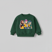 Girl's Cotton Nova Printed Sweatshirt With Jeans Set - Green