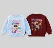 Girl's Cotton Full Sleeves Printed Sweatshirt Set Pack of 2 - Maroon Nova & Sky Blue