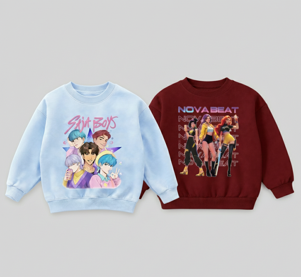 Girl's Cotton Full Sleeves Printed Sweatshirt Set Pack of 2 - Maroon Nova & Sky Blue