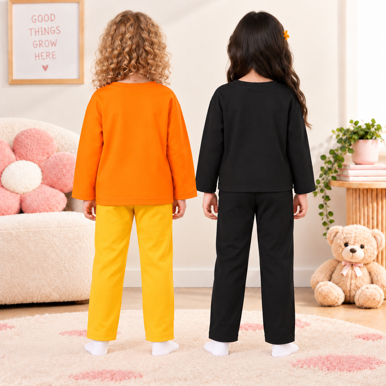 Googo Gaaga Girls Bicycle & Tiger Printed Full Sleeve T-Shirt and Pyjama Co-Ord Sets – Pack of 2 (Orange Yellow & Black)