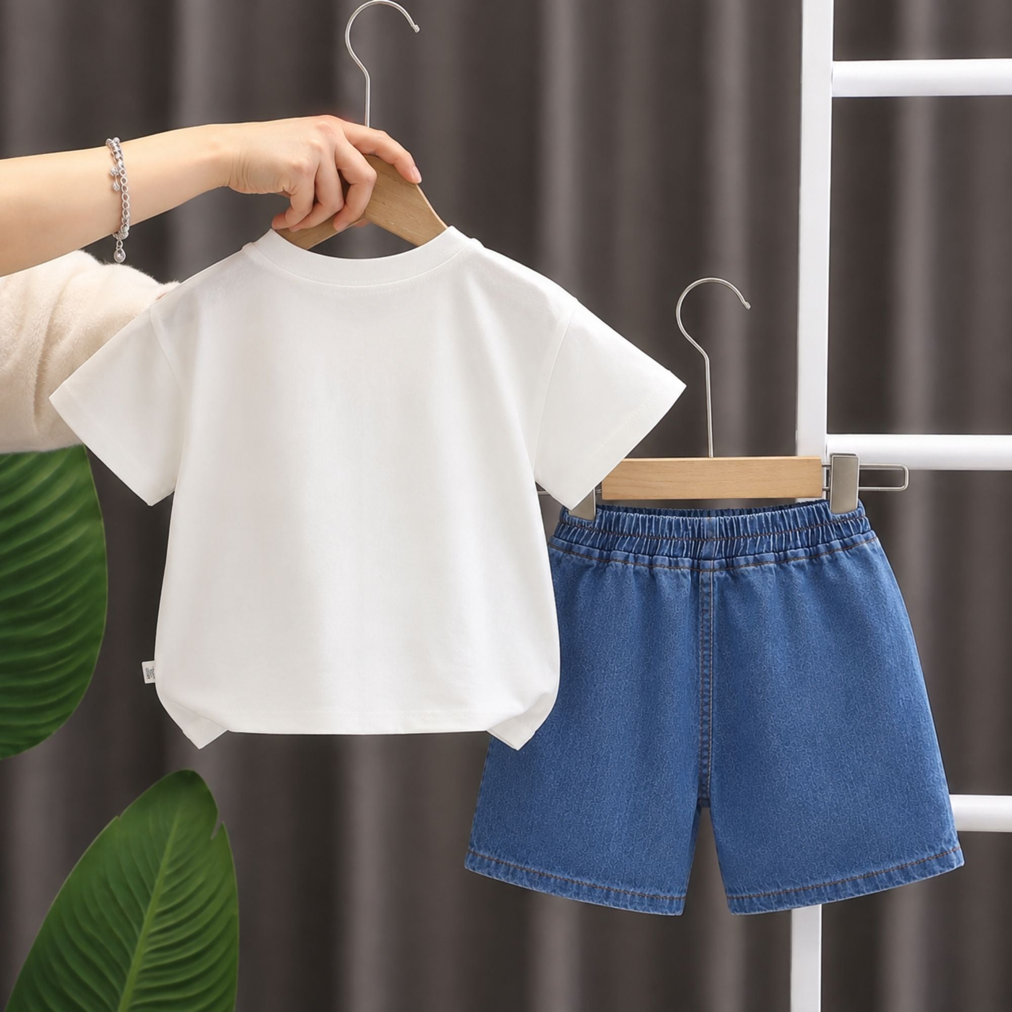 Googo Gaaga Boys Green Baby Crocodile Graphic T-Shirt with Denim Shorts Set