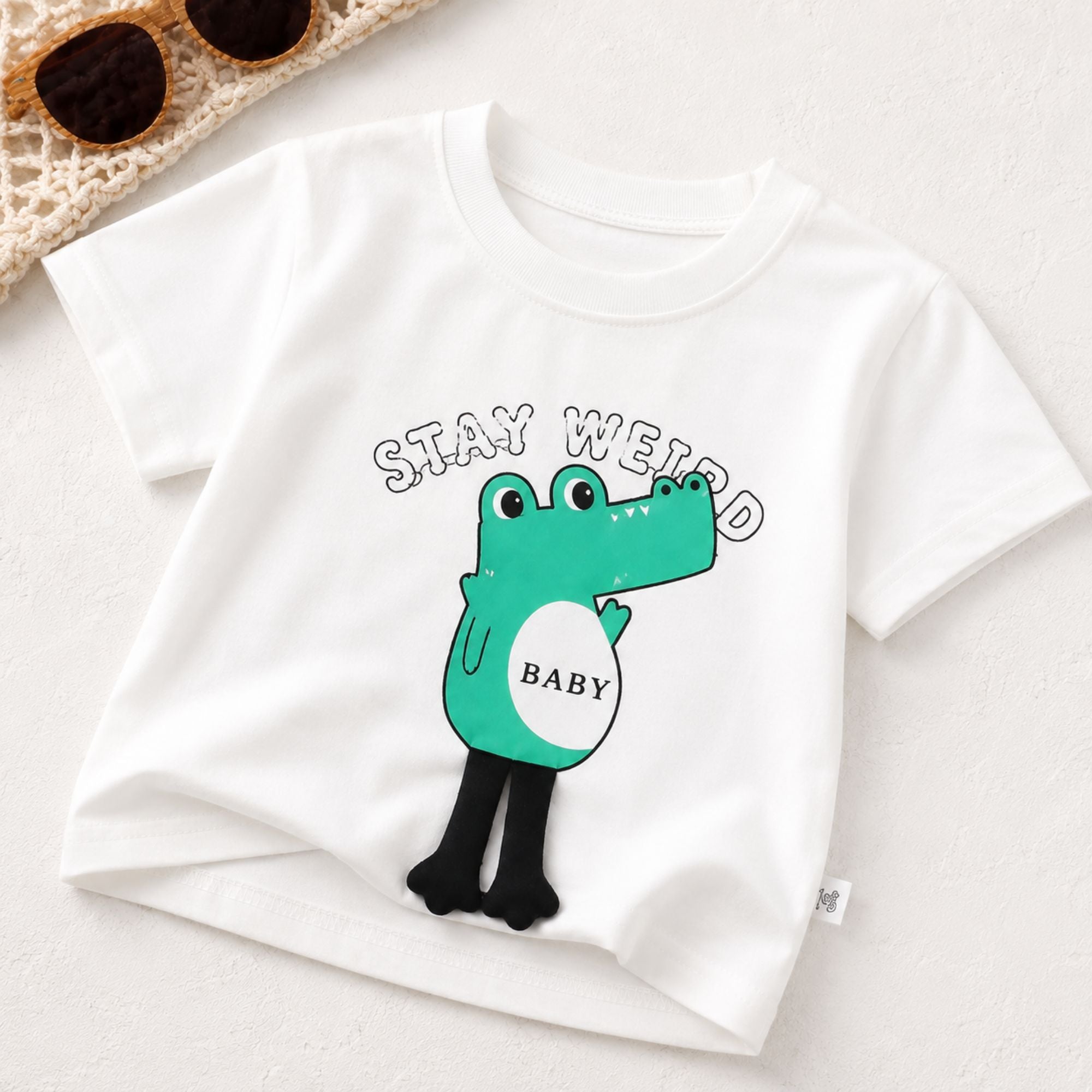 Googo Gaaga Boys Green Baby Crocodile Graphic T-Shirt with Denim Shorts Set