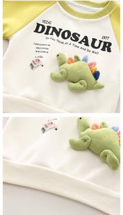 Googo Gaaga Boys Cotton Pre-winter Dino Applique Sweatshirt and joggers - Green