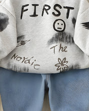 Boy's Light Winter Cotton Spider Printed Sweatshirt With Jeans Set - Grey