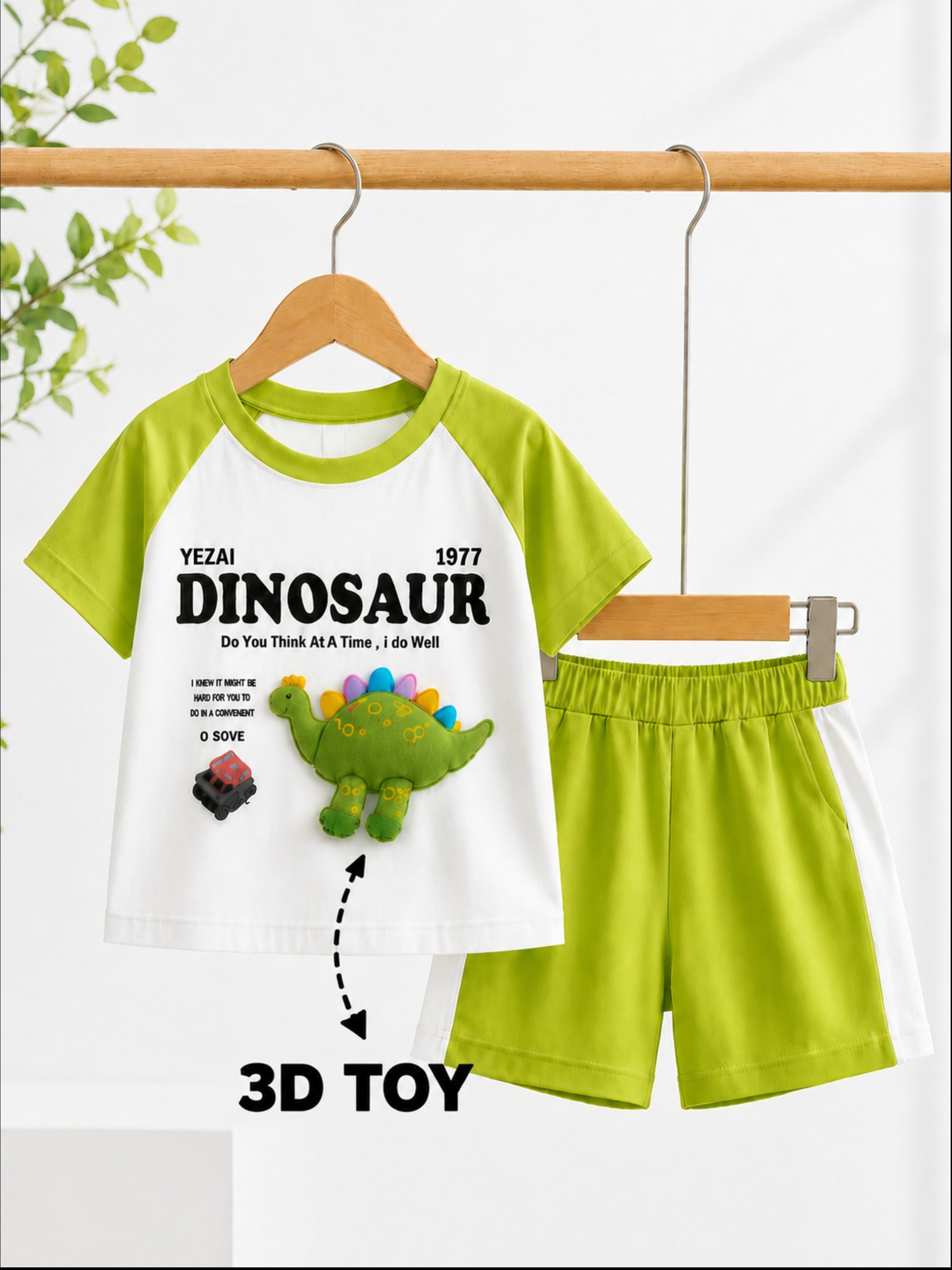 Googo Gaaga Boys Cotton Dinosaur Printed T-Shirt & Shorts Set - Green