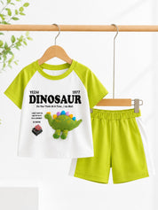 Googo Gaaga Boys Cotton Dinosaur Printed T-Shirt & Shorts Set - Green