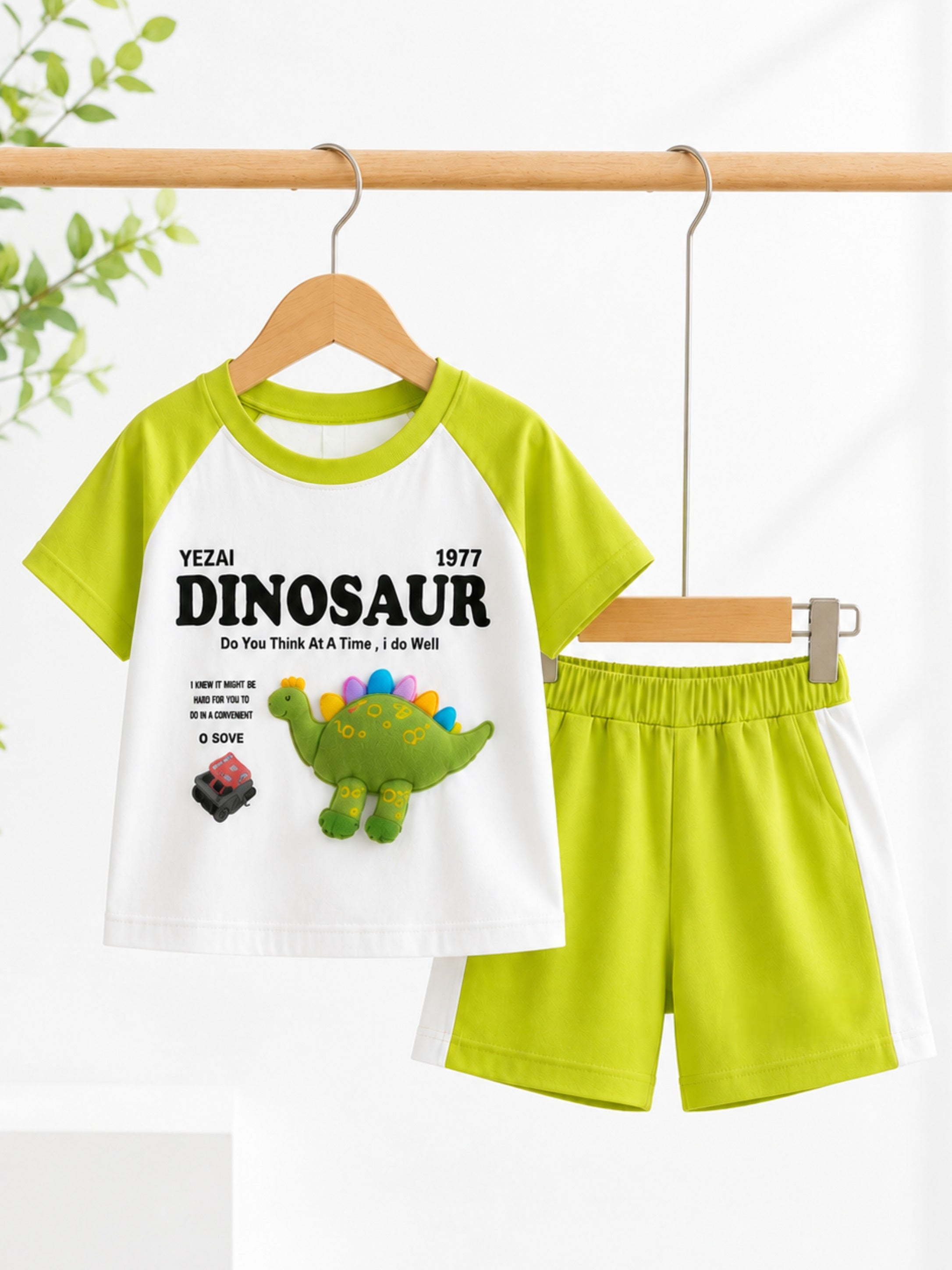 Googo Gaaga Boys Cotton Dinosaur Printed T-Shirt & Shorts Set - Green